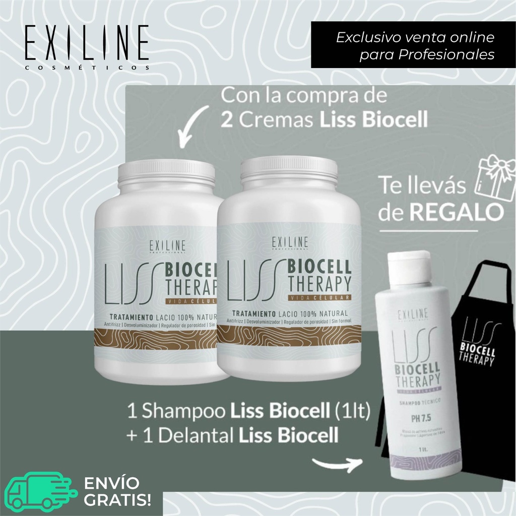 Combo crema Exiline Liss Biocell antifrizz sin formol 2un x1000ml + 𝗥𝗘𝗚𝗔𝗟𝗢!